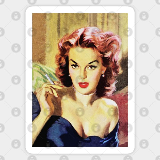 Vintage pulp cover girl smoking cigarette Sticker by Click Here For More